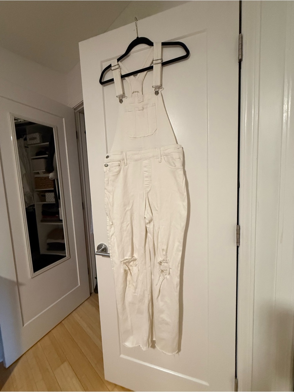 Hollister high rise distressed white overall